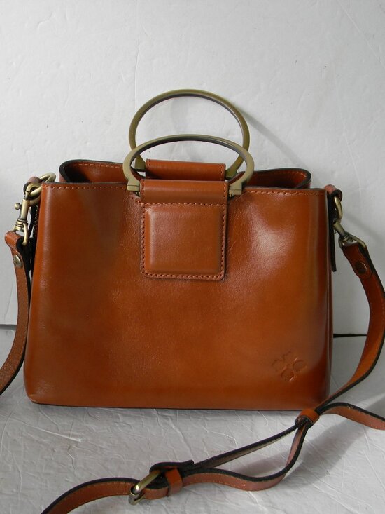 Patricia Nash Handbags - PATRICIA NASH TAN BROWN EMPOLI MEDIUM SMOOTH LEATHER SATCHEL/CROSSBODY RING